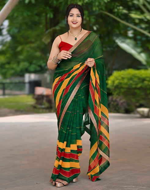 Vasthrlay Chiffon Printed Unstitched Pink Saree