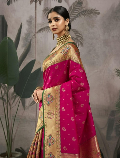 Vasthrlay Women's Paithani Unstitched Blouse Saree