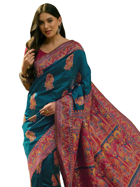 Vasthrlay Georgette Printed Teal Saree