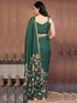 Vasthrlay Green Floral Linen Saree With Solid Black Unstitched Blouse