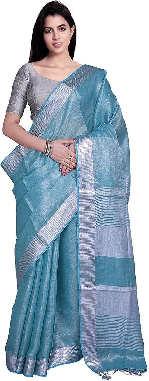 Vasthrlay Attractive Handloom Bhagalpuri Metallic Silver Green