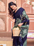 Vasthrlay Womens Abstract Navy Blue Saree With Navy Blue Unstitched Blouse Piece