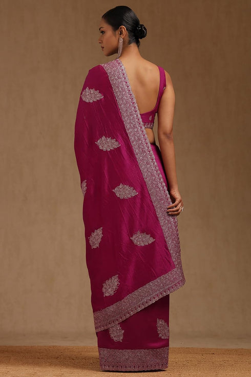 Vasthrlay Fuchsia Tussar Embroidered