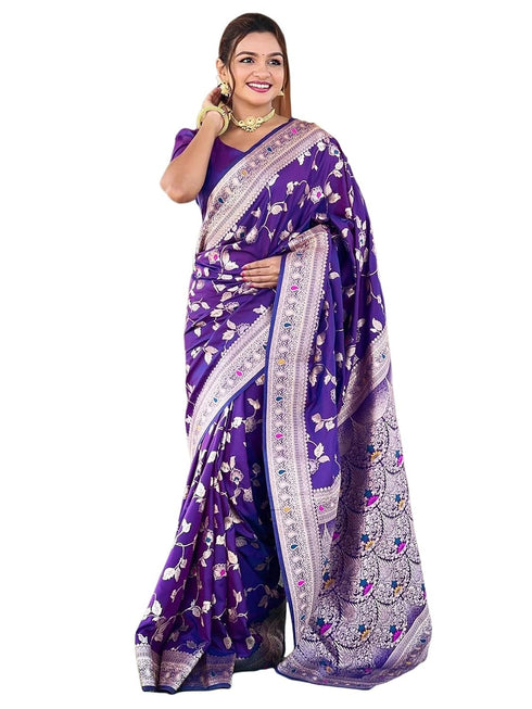 Vasthrlay Womens Weaving Purple Saree With Unstitched Blouse Piece