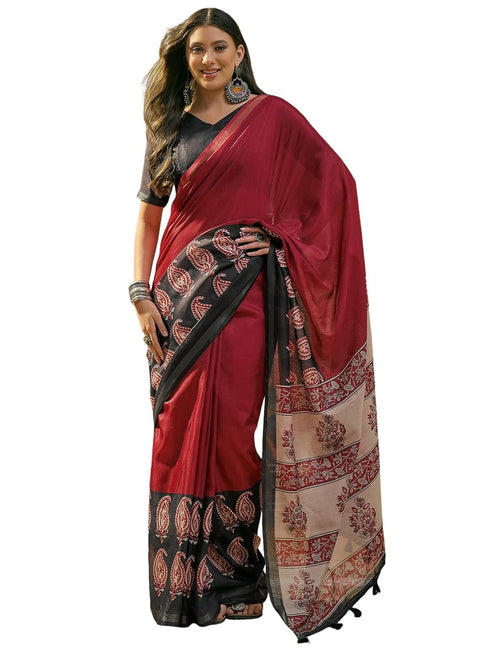 Vasthrlay Geometric Printed Unstitched Black Saree