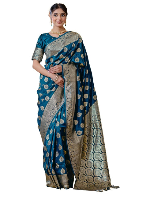 Vasthrlay Womens Weaving Tassels Unstitched Mustard Saree