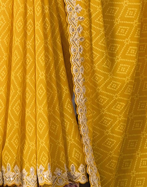 Vasthrlay Georgette Embroidery Unstitched Yellow Saree