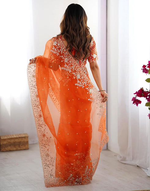 Vasthrlay Georgette Embroidery Mustard Mustard Yellow Saree