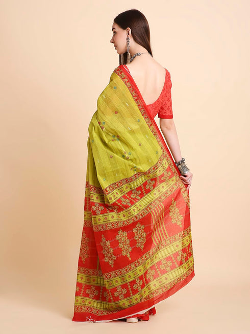 Vasthrlay Cotton Printed Mulmul Brown Saree
