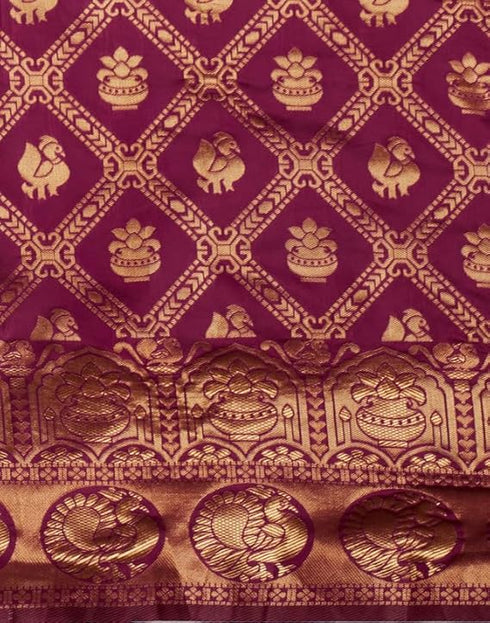 Vasthrlay Womens Jacquard Unstitched Maroon Saree