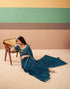 Vasthrlay Georgette Embroidery Rama Blue Saree With Unstitched Blouse Piece