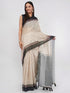 Vasthrlay Beige Printed Linen Saree With Unstitched Blouse Piece
