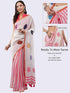 Vasthrlay White Women'S Blue And White Chevron Printed Linen Saree