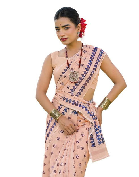 Vasthrlay Womens Printed Unstitched Peach Saree
