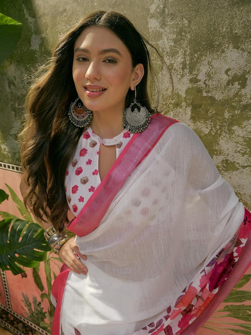 Vasthrlay Printed White1 White Saree