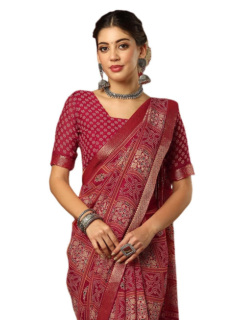 Vasthrlay Georgette Bandhani Unstitched Pink Saree