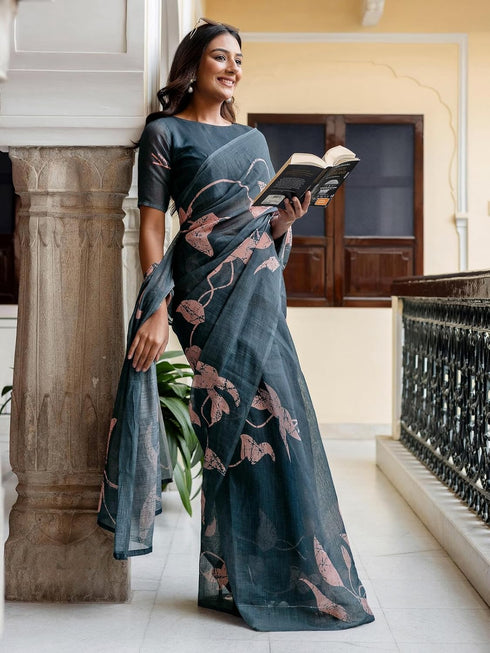 Vasthrlay Womens Printed Unstitched Dusty Pink Saree