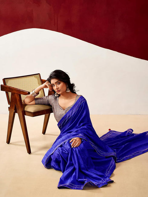 Vasthrlay Embroidery Peach Saree
