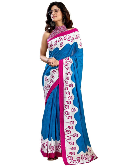Vasthrlay Womens Printed Unstitched White Saree