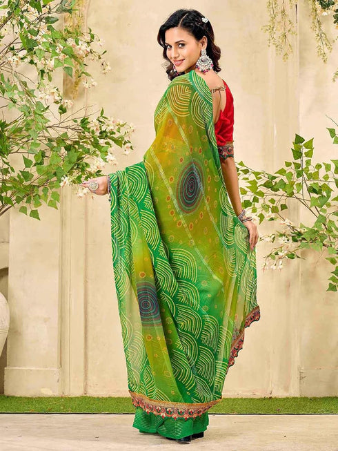 Vasthrlay Shimmer Georgette Lime Saree