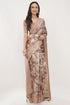 Vasthrlay Brown Floral Print Chanderi Silk Blend Saree With Unstitched Blouse Piece