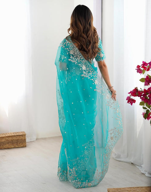 Vasthrlay Embroidery Scalloped Orange Saree