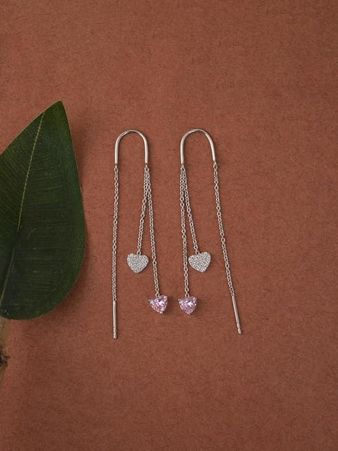 CLARA 925 Sterling Silver Sui Dhaga Threader Earrings Heart