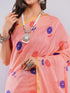 Vasthrlay Peach Daisy Floral Prints Linen Saree With Zari Border And Unstitched Blouse Piece
