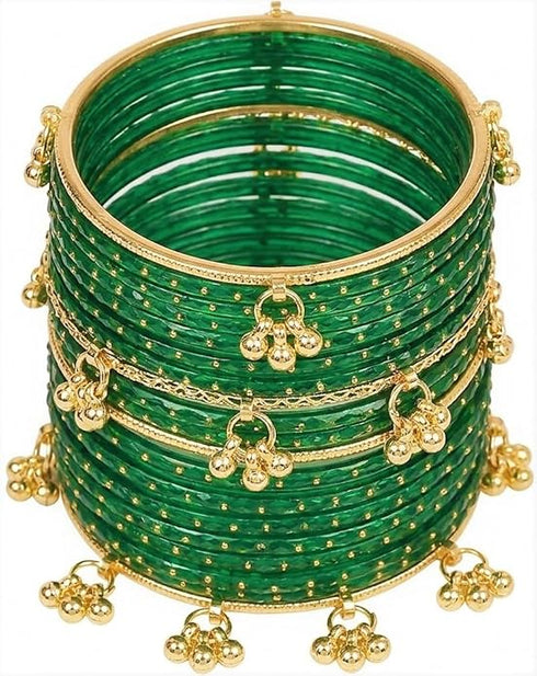 JPS Viral Kashmiri Ghungroo Gold-Plated Glass Bangles Set