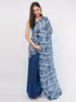 Vasthrlay Blue White Linen Floral | Striped | Check Design Printed Saree With Solid Unstitched Linen Blouse Piece