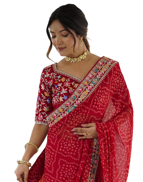 Vasthrlay Georgette Bandhani Unstitched Purple Saree