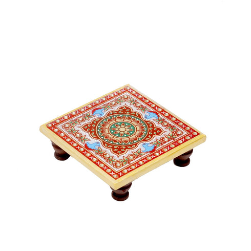 Anjali Arts Designer Decorative Pooja Chowki Marble Minakari Work 4x4 Inch