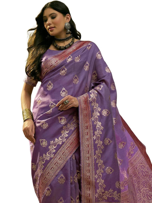 Vasthrlay Banarasi Weaving Unstitched Teal Saree