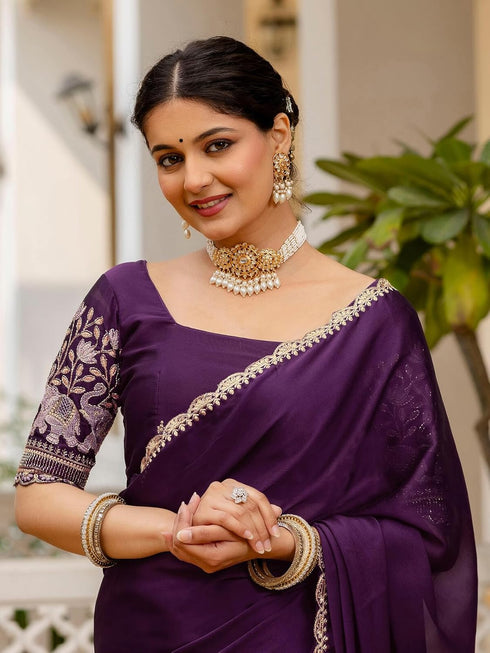 Vasthrlay Sequins Embroidery Black Saree
