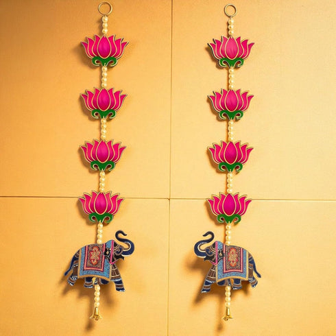 Artificial Flower Lotus Toran Elephant Door Pooja Room Wall Decoration