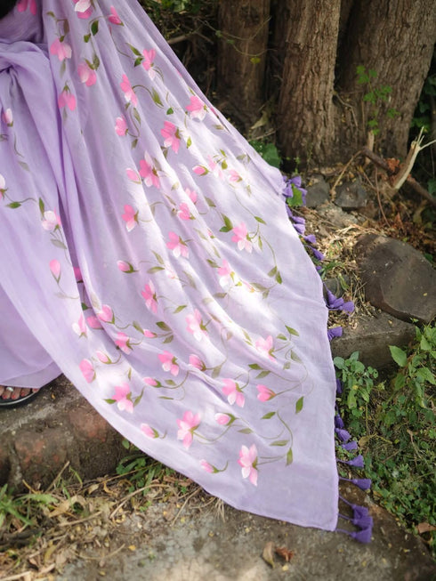 Vasthrlay Lavender Printed Tassels Lightweight