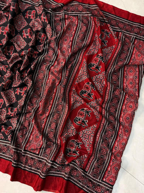 Vasthrlay Ajrakh Saree Crepe
