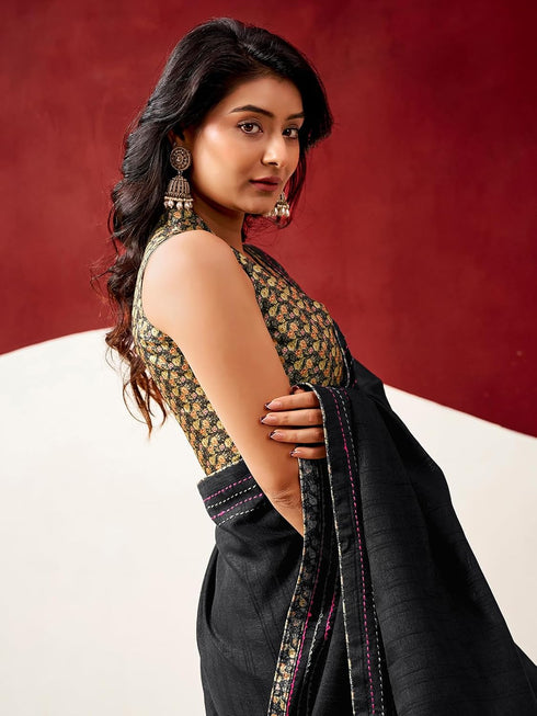 Vasthrlay Embroidery Peach Saree