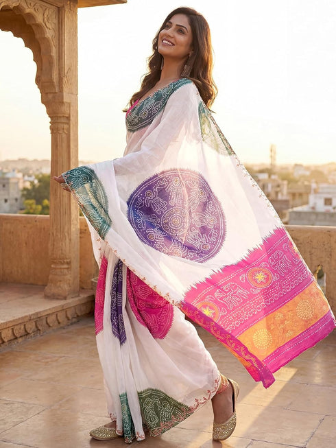 Vasthrlay Chanderi Printed Coffee Saree