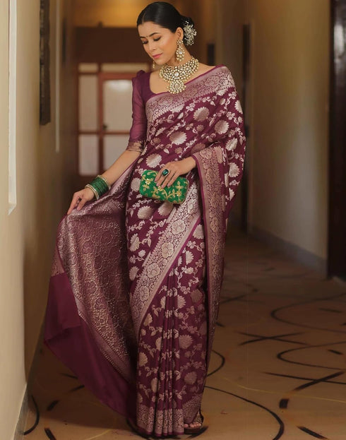 Vasthrlay Womens Banarasi Unstitched Olive Green Saree
