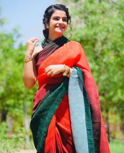 Vasthrlay Red Georgette Unstitched Saree