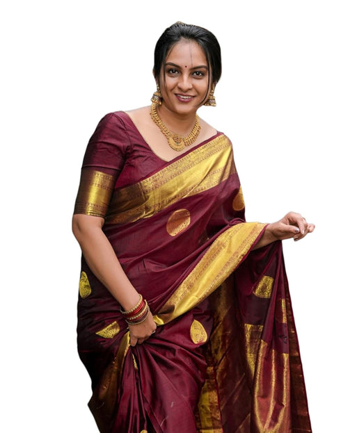 Vasthrlay Banarasi Jacquard Unstitched Beige Saree