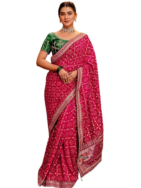Vasthrlay Printed Bandhani Peacock Saree