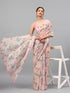 Vasthrlay Peach Pink Floral Printed Organza Saree With Unstitched Blouse