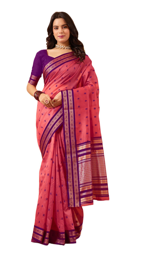 Vasthrlay Orange Jacquard Unstitched Saree