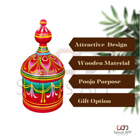 Salvus APP Solutions Traditional Wooden Multicolor Big Sindoor Dibbi