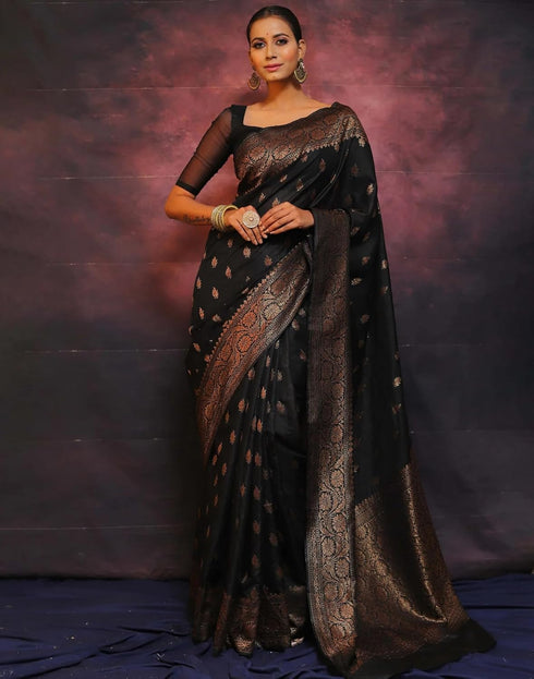 Vasthrlay Banarasi Kanjivaram Unstitched Teal Saree