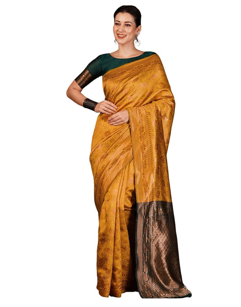 Vasthrlay Banarasi Kanjeevaram Unstitched Beige Saree