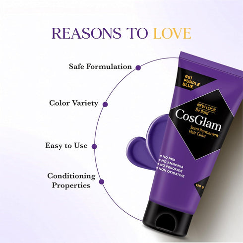 Cosglam Semi Permanent Hair Color for Women & Men – Model #61 Purple Blue