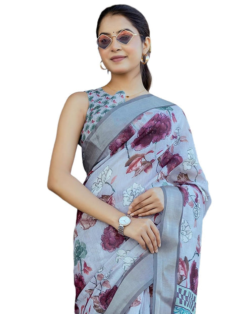 Vasthrlay Womens Printed Unstitched Cream Saree